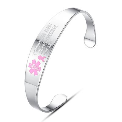 China Yiwu Coqi YHM0887 Lymphedema Other Alert No BP IV Silver Pink Medical Sliver Stainless Steel Cuff Bracelet for sale