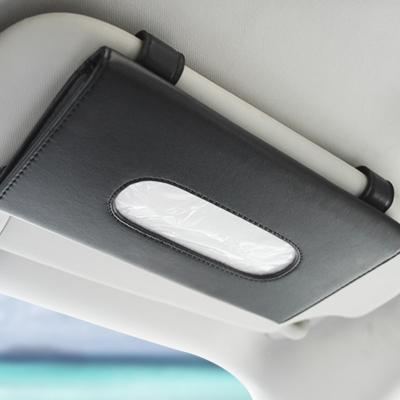 China Eco-friendly Leather PU Car Sun Visor Tissue Holder Box Backseat Cloth Case Holder Tools For Car for sale