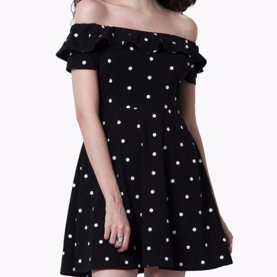 China Breathable Maxnegio Off Shoulder Black Polka Dot Dress Women Polka Dot Dress for sale