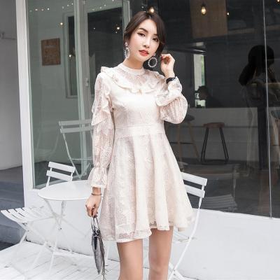 China Maxnegio Breathable Women Dresses Long Sleeve Lace Dress Designs Ruffle Dress for sale