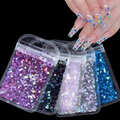 China Easy Apply 12 Colors Butterfly Glitter Nail Sequins 3D Nail Art Decorations for sale