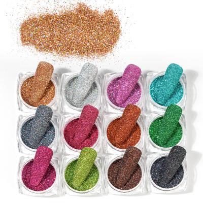 China Easy Apply 12 Colors Shining Colorful Holographic Nail Acrylic Powder Glitter Powder for sale