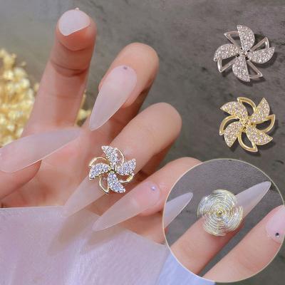 China Easy Apply 3D Nail Decoration Rotary Windmill Zircon Nail Charms DIY Accessories Nail Art for sale