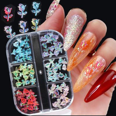 China Easy Apply New Aurora Rose Flower DIY Designer Nail Charms Nail Art Decoration Style 6 Colors for sale