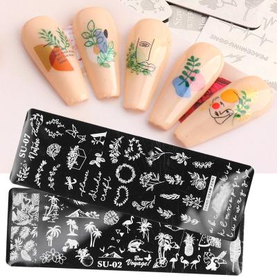 China Easy Apply Summer Styles Flower To Nail Stamping Plates Letters Leaf Polish Printing For Stamp Nail Art for sale