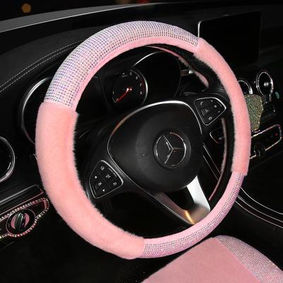 China Diamond Studded Dirty Fashion Personality Cute Female Warm Non-slip Plush Car Winter Steering Wheel Cover for sale