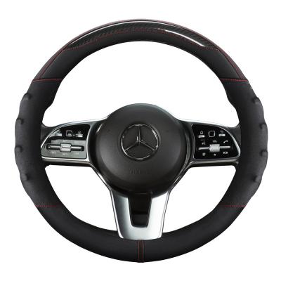 China Sports Sheepskin Fleece Carbon Fiber Car Handlebar Cover Silicone Breathable Car Steering Wheel Cover for sale