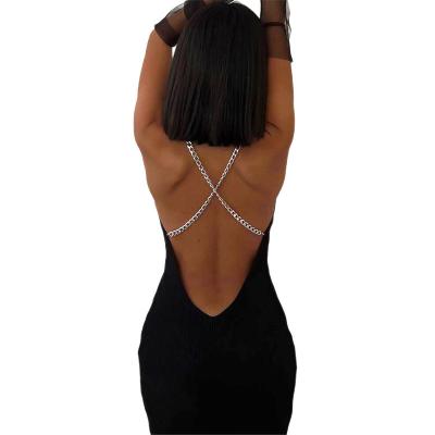 China Anti-wrinkle spring women backless casual slit design chain new dresses Lady Elegant Long Dress women casual wear women for sale