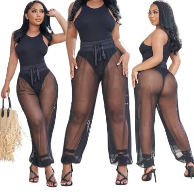 China New Design Mesh Contrast Vest Sexy Solid Waterproof Women 2 Piece Set Women Two Piece Pants Women Suits Set for sale