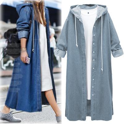 China Viable New Arrivals Hooded Loose Coat Plus Size Long Overcoat Denim Shirts For Women for sale