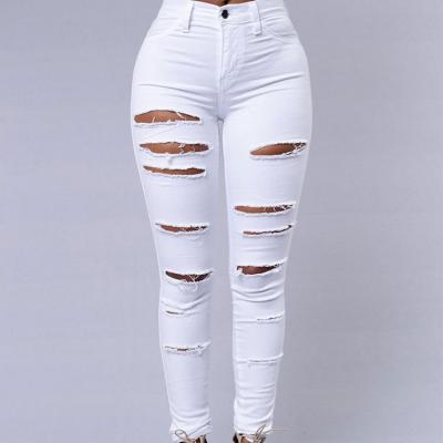 China 2022 viable new style plus size extra long ripped jeans women denim ladies thread color high waist skinny jeans woman for sale