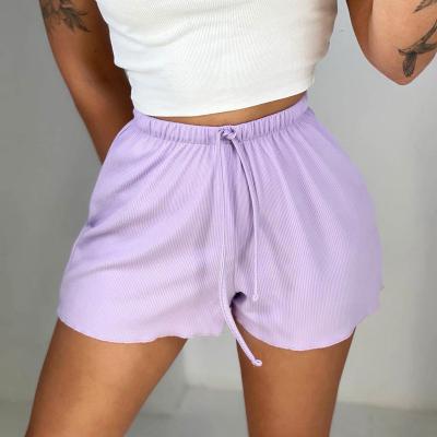 China 2022 Summer Solid Color Bandage Drawstring Ladies Anti-Wrinkle Casual Daily Sweat Women Shorts Summer Custom Made Shorts for sale