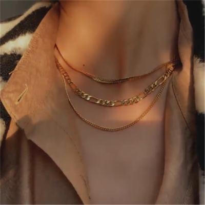 China Fashion QiCai Plated Chain Link Fashion Gold Figaro Necklace Silver Plated Necklaces Platinum Plated Rhodium Plated for sale