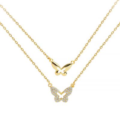 China FASHIONABLE Qicai S925 Sterling Silver 14k Gold Plated Double Silver Butterfly Choker 925 Necklace for sale