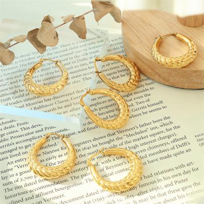 China Qicai FASHIONABLE 2022 unique non tarnish large waterproof thick circle Chunky Gold Plated Statement Stainless steel large earring for sale