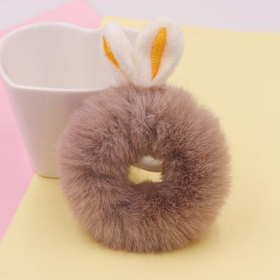 China Plush Scrunchies Elastic Comfy Soft Cute Hair Bands Fur Headband Rabbit Ears Ponytail Holder for sale