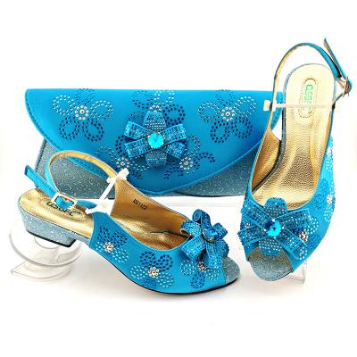 China Fashion Trend Shoes and Bag Set to Marry Latest Sandals Shoes and Match Bag Set New Arrival Italian Design Woman in Blue Color PU Wedges for sale