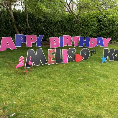 China Advertising Custom Letter Corrugated Plastic Yard Sign For Happy Birthday Promotion for sale