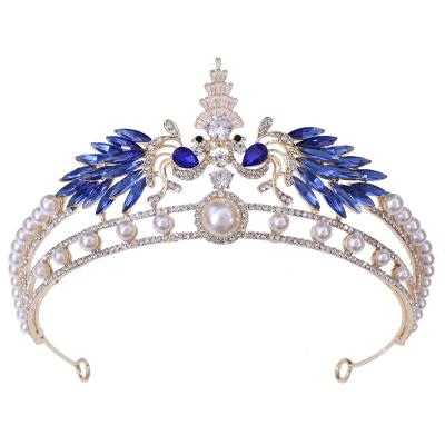 China Bride Hair Accessories Meiduo High Quality Zircon Tiara Double Peacock Set Crown Crystal Diamond Wedding Tiara Luxury Bride for sale