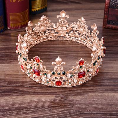 China Luxury Baroque Bridal Hair Accessories Meiduo Bride Wedding Round Tiara Crown Beauty Queen Crowns Red Rhinestone Tiaras and Crowns for sale