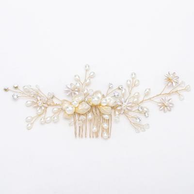 China Wedding Hair Accessorize Meiduo Wholesale Handmade Wedding Bridal Hair Comb Pearl Braided Hair Accessories Gold Flower Ornaments Headpieces Jewelry for sale