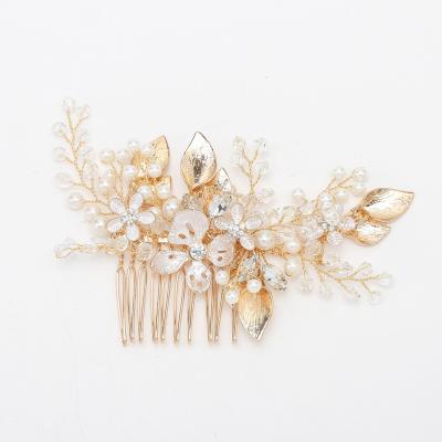 China Wedding Hair Accessorize Meiduo Wholesale Wedding Bridal Hair Comb Bead Braided Hair Accessories Gold Flower Hair Ornaments Headpieces Jewelry for sale