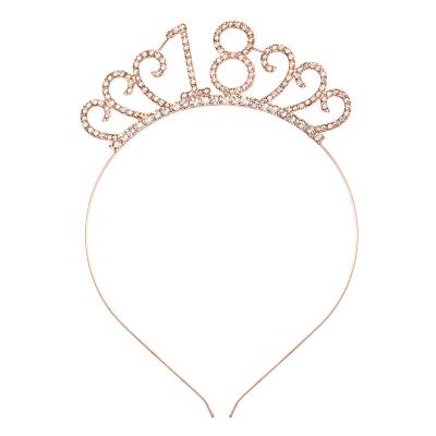 China Wholesale Fashion Meiduo Birthday 18 New 21 30 40 Girl Tiara Headband 50 Rhinestone Digital Crown Alloy Headpiece for sale