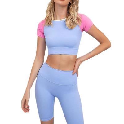 China Elastic High Quality Round Neck Workout Sport Suit Yoga Set Fitness Yoga Women Short Set for sale