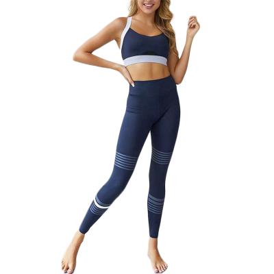 China Modern Stylish Elastic Polyester Workout Yoga Set Solid Blue Butt Lift Yoga Set for sale