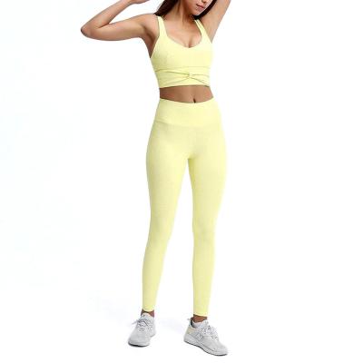 China Elastic modern style solid polyester women's yoga wear set fashion high waist yoga set 2021 for sale