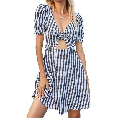 China New Arrival Breathable Gingham Dresses Women Summer Dresses Women Black And White Lady Elegant for sale