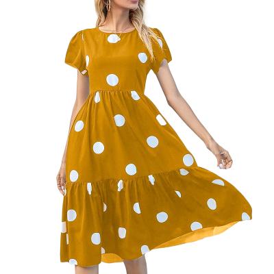 China Niche Anti-Static Aussie Ladies Dress Simple Cheap Casual Summer Polka Dot Ruffle Hem Women Dresses for sale