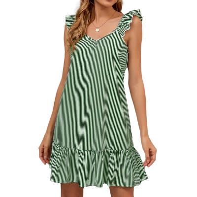 China Ruffle Women Casual Summer Ruffle Edge Shirt Loose Breathable Striped Dresses for sale