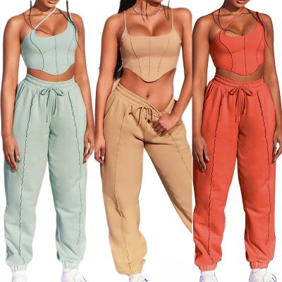 China Sustainable Women Clothes Joggers Suits Set Crop Tank Top Pants Two Piece Set for sale