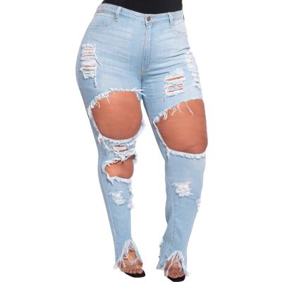 China Stylish viable plus size skinny denim woman jeans for fat women for sale