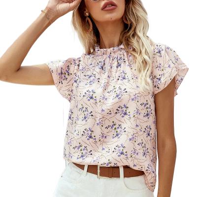 China Summer Fashion Pale Pink Breathable Butterfly Sleeve High Quality Blouse Clothes Girls Blouse Tops for sale