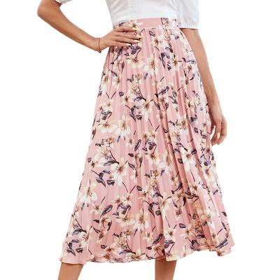 China Dusty Pink High Waist Skirt Fashion Anti-Static Modern Polyester Floral Skirt Women Summer for sale