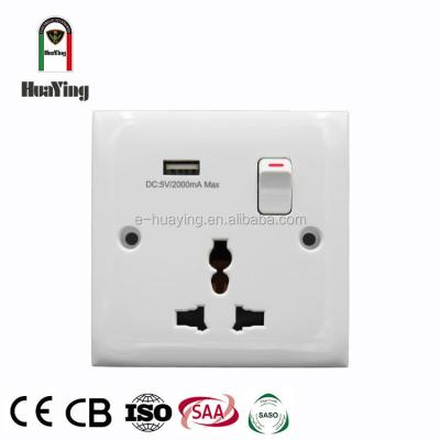 China Home Electrical Single Outlet Universal 10a 3 Pin Wall Switch Socket With USB for sale