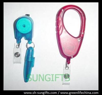 China Special type pen reel, plastic ID badge holder with ball pen for sale