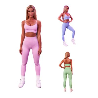 China Two Piece Fitness Suit Women Yoga Set Tops Moisture Absorption Viable Elastic Suspenders Pants for sale