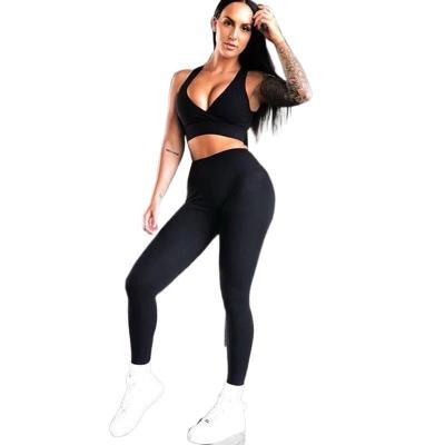 China Solid Color Sustainable Moisture Absorption Sweat Wicking Two Piece Pants Set Running Yoga Suit Sports Set for sale