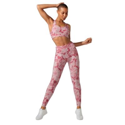 China Sustainable Sports Yoga Women's Apparel Tie Dyed Pants Vest Two Piece Yoga Apparel Pants Sports Suit for sale