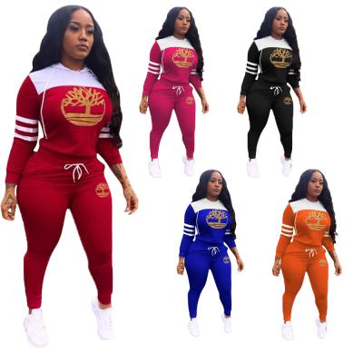 China Breathable Sports Two Piece Casual Clothing Set Womens Long Sleeve Gold Stamping Pattern Suits for sale