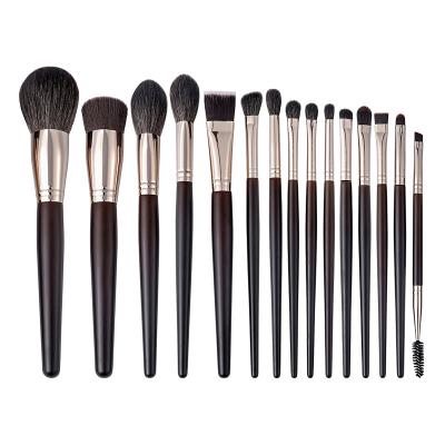 China Angular Blush HXT-128 Haixin Supply High Quality Makeup Brushes 15pcs Goat Hair /Synthetic Makeup Set Brush With Case Private Label for sale