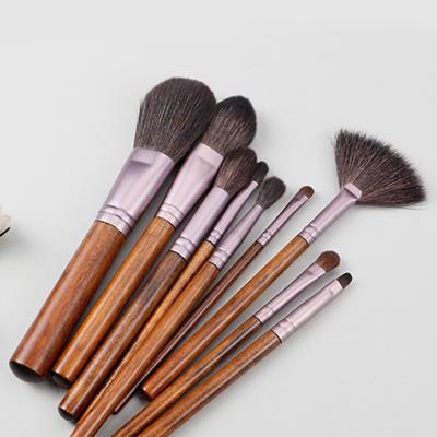 China Angular Blush HXT-093 Wholesale 9pcs Private Label Natural Hair Cosmetic Brushes Custom Logo Makeup Brush Set Kit With High Quality for sale