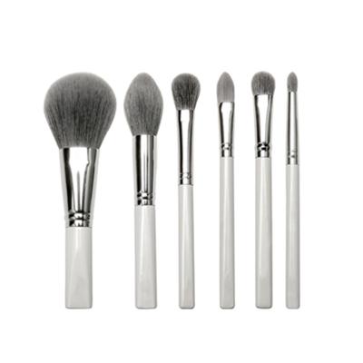 China Angular Blush HXT-045 Gray Fluffy Natural Hair White Wooden Handle Beauty Makeup Tool 6pcs Rechargeable Brush Make Up With Private Label for sale