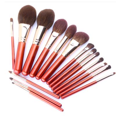 China Angular Blush HXT-054 16pcs Professional Natural Fluffy Hair Maple Red Premium Makeup Set Brush Private Label for sale