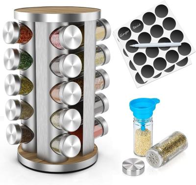 China Viable Hot Sale Stainless Steel Spice Rack Organizer Spice Organizer With 20 Glass Spice Jars For Cabinet for sale