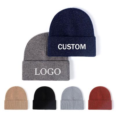 China Winter COMMON Trendy Custom Men's Beanie Knitted Hat Skully Logo Embroidery Solid Color Warm for sale