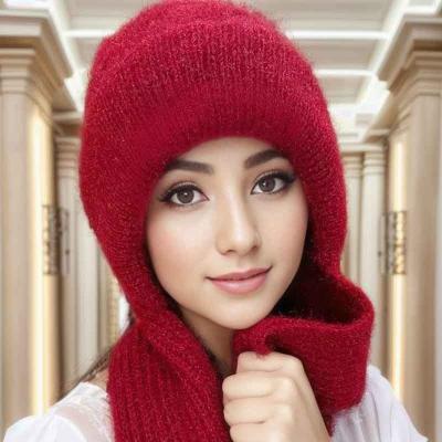 China Beanie Windproof Coldproof Thickened Warm Women's Long Winter Long Scarf Hat Scarf Caps One Piece For Women for sale